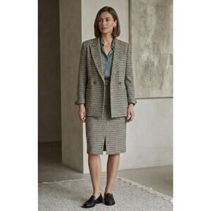 Vintage Wool Tweed Plaid Blazer Skirt Suit Set Women Work Office 2pcs Size 13 XL